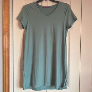 Light Teal Blue V-Neck T-Shirt Dress